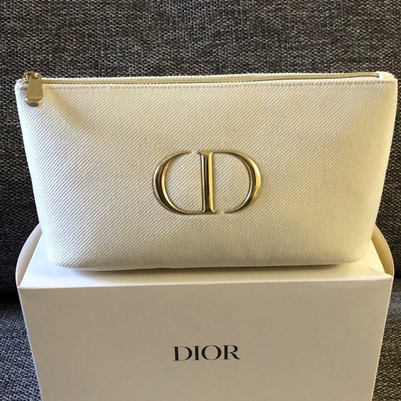 Dior Beauty Makeup Bag Pouch Off White Velvet Medium Makeup Bag Authentic - Picture 5 of 15